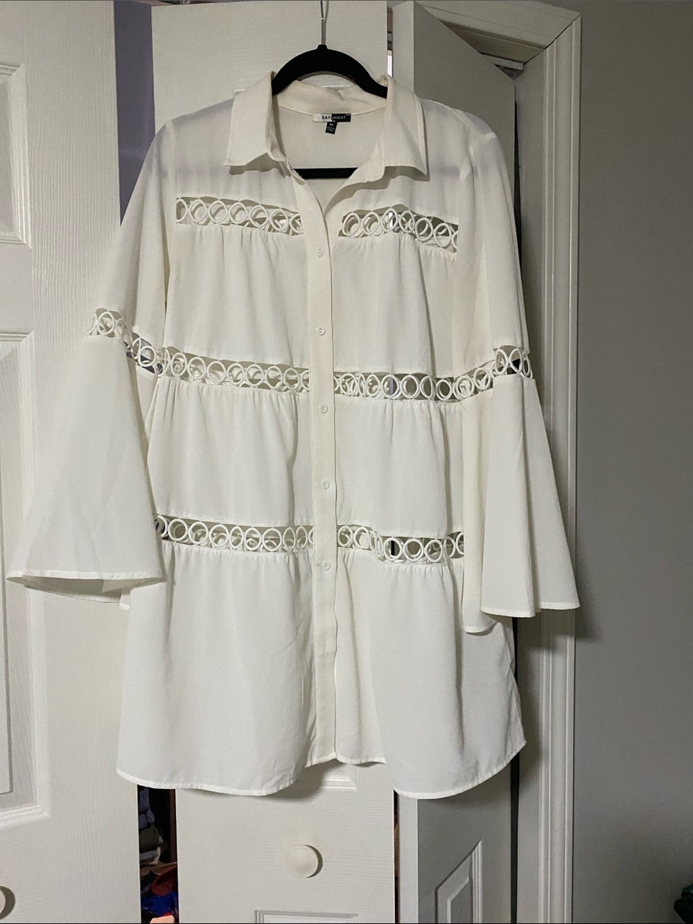 White Mini Dress With Crochet Cut Outs